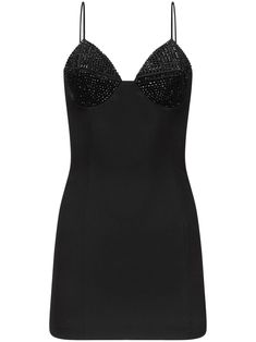 black wool blend crystal embellishment V-neck spaghetti straps sleeveless thigh-length straight hem Butterfly Cutout, Cut Out Jeans, Halterneck Mini Dress, Denim Corset Top, Tulle Mini Dress, Satin Crop Top, Cropped Wide Leg Jeans, Wool Mini Skirt, Versace Outfit