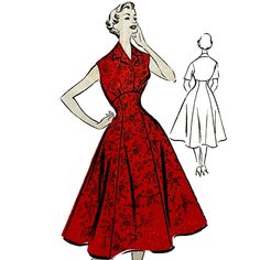 50's Glamorous Dress Very flattering high waisted dress to accentuate your curves. Buttoned bodice with slight gathers and collar. Gored skirt.  Offered here as: Paper Pattern. This pattern is also available as a PDF Download. https://www.etsy.com/uk/shop/VintagePatternsSewBI?ref=seller-platform-mcnav&search_query=494 Skill Level: Intermediate Size Guide: Bust: 42" (106.7cm) Sewing Notions: Matching thread, buttons. Fabric Amount Guide: Bust: 42" (106.7cm) SLEEVELESS 36" Material, 4 3/8 yds.  WI Vintage Full Skirt Dress For Vintage Fashion, Vintage Fashion Tea Length Dress With Fitted Bodice, Tea Length Dress With Fitted Bodice For Vintage Fashion, Retro Vintage Dress With Fitted Bodice, Tea Length, 1950s Style Dress With Fitted Bodice For Vintage Fashion, 1950s Style Full Skirt Dress For Vintage Fashion, 1950s Full Skirt Vintage Fashion Dress, 1950s Style Sleeveless Cocktail Dress, Retro Dresses With Full Skirt For Vintage Fashion