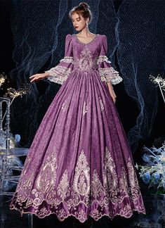 Purple Rococo Southern Belle Queen Maire Antoinette Dress Medieval Theatre Reenactment Costume   Condition: Brand New  Color: amp;nbsp; As Picture  Material: Satins And Lace  Silhouette: Ball Gown  Sleeve Length: Full Sleeve  Dresses Length:Floor-Length  Neckline: Square-Collar  Decoration: Lace  Style: Vintage   Includes: Dress    amp;nbsp; Luxury Historical Ball Gown For Costume, Luxury Baroque Medieval Dress Costume, Luxury Historical Ball Gown For Costume Party, Luxury Baroque Medieval Dress, Luxury Victorian Ball Gown For Theater, Luxury Floor-length Victorian Dress For Fancy Dress, Luxury Medieval Gown For Costume Party, Luxury Rococo Costume Gown, Luxury Rococo Gown With Historical Design