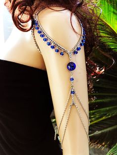 Shoulder Chain Jewelry, Shoulder Jewelry, Shoulder Armor, Shoulder Chain, Steel Jewelry, Stainless Steel Jewelry, Blue Crystals, Stainless Steel Chain, Chains Jewelry