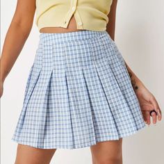 Pleated Tennis Skirt Ginghan Blue Us Size 6 H 2. Jl Spring Fitted Plaid Skort, Fitted Gingham Skirt For Summer, Summer Pleated Plaid Skort, Summer Plaid Pleated Skort, Casual Fitted Gingham Skirt, Plaid Pleated Skort For Summer, Fitted Plaid Mini Skirt For Spring, Plaid Pleated Cotton Skort, Plaid Mini Tennis Skirt For Summer