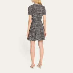 Valentino Garavani tweed dress with a crystal-embellished collar Jewel neckline Short sleeves Mini length Fit-and-flare silhouette Back zip Wool Made in Italy Embellished Collar, Jewel Neckline, Tweed Dress, Mini Black Dress, Valentino Garavani, Fit & Flare, Fit And Flare, Tops Designs, Top Brands