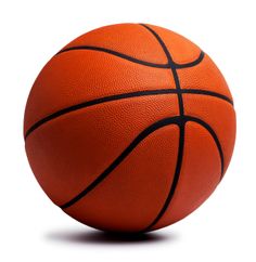 an orange basketball ball with black lines on the outside, isolated against a white background