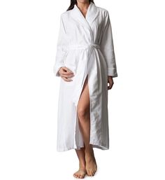 Finely crafted, timeless robe for traditional and modern tastes, styled with subtle details and a soft cotton body. Long sleeves with open chain stitch at arm opening. Cuffs on sleeves with lace edge. Belt is held in place with loops at side seams. Patch pocket on right side. Mid-weight woven cotton is light enough for warm weather and heavy enough for cool weather. Thea Women's Maria Blanche Long Sleeve Classic Robe in White | Size Large | HerRoom.com Silk Robe Long, Silk Kimono Robe, Satin Kimono, Silk Robe, Bridesmaid Robes, Long Kimono, Satin Midi Dress, Silk Kimono, Maxi Dress With Sleeves