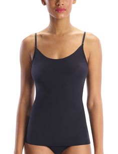 This best-selling cami is made from our ultra lightweight whisper fabric. This breathable fabric has high stretch and recovery, and is finished with raw-cut edges that lay flat against the body.  Product Details   Fit-tested by real women Luxury European microfiber (78% nylon, 22% spandex) Adjustable straps Ultra lightweight Anti-static properties Raw-cut edges USA constructed  Item WCA02 Camisole With Built-in Bra And Minimal Stretch, Black Camisole With Built-in Bra For Layering, Compressive Scoop Neck Top With Adjustable Straps, Versatile Camisole With Tank Straps, Elastane Camisole With Built-in Bra, Versatile Solid Color Camisole With Tank Straps, Solid Top With Smoothing Minimal Stretch, Seamless Stretch Spaghetti Strap Top, Tank Camisole For Layering