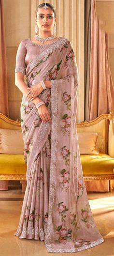 Pink and Majenta color Saree in Viscose fabric with Floral, Printed, Thread work Floral Print Sarees, Embroidery Saree, Stylish Sarees, Work Sarees, Colored Highlights, Perfect Pink, Georgette Fabric, Chiffon Saree, Traditional Sarees