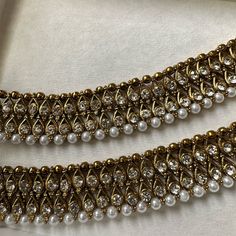 Brand New Unworn Indian Anklets (Gold/White Pearls) Jhanjar Anklets, Indian Anklets, Anklets Gold, Cotton Dress Indian, Anklets Indian, Dress Indian, Pearl Color, Cotton Dress, Pearl White