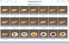 the screenshot shows many different types of pizzas