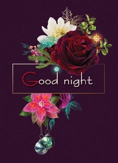 a purple background with flowers and the words good night