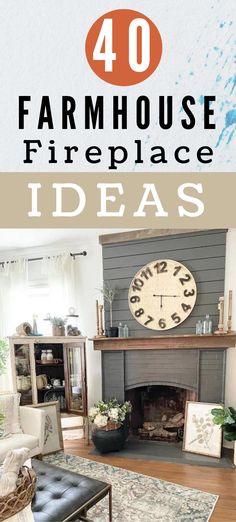 a living room filled with furniture and a clock on the wall over a fire place