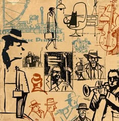 an image of a drawing on paper with people and buildings in the backgroud