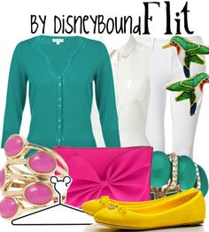 there is a woman's outfit and shoes in the picture, with text that reads disney bound fit