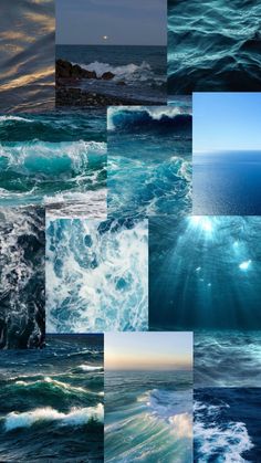 many different images of the ocean and sky