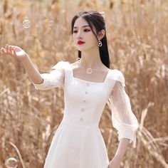 Little white hoco graduation party dress sheer sleeved adl082. Click to shop now. Free stable shipping world-wide! Engagement Dress White, Glam Waves, Dinner Suit, Graduation Party Dresses, White Dinner, Engagement Dress, Engagement Dresses, Dress Bra, Maxi Dress Formal