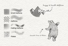 the bear is standing on its hind legs and has many different patterns to it's body