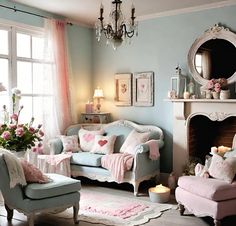 a living room filled with furniture and a fire place in front of a window next to a fireplace