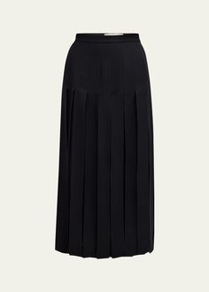 Lafayette 148 New York Pleated Wool-Silk Midi Skirt Classic Midi-length Evening Bottoms, Classic Midi Length Evening Bottoms, Silk Pleated Flowy Maxi Skirt, Pleated Silk Bottoms For Evening, Knee-length Bottoms With Accordion Pleats For Evening, Evening Accordion Pleated Knee-length Skirt, Long Pleated Silk Skirt, Pleated Knee-length Evening Bottoms, Evening Skirt With Pleated Waist Midi Length