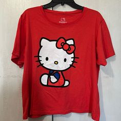 Nwot No Damage Size Xl Red Hello Kitty Cotton T-shirt, Red Cotton Hello Kitty T-shirt, Casual Red T-shirt With Hello Kitty Print, Red Cotton T-shirt With Hello Kitty Print, Red Hello Kitty Print Crew Neck Top, Red Hello Kitty Short Sleeve Tops, Casual Red Hello Kitty Top, Red Crew Neck Top With Hello Kitty Print, Cute Red Crew Neck Shirt