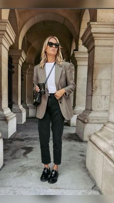 Loafers Outfit, Office Outfits Women, Blazer Outfit, 가을 패션