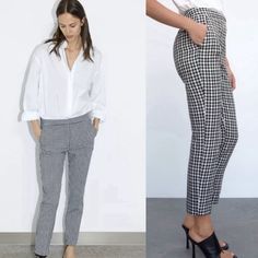 Zara Black White Check Gingham Print Straight Leg Preppy Pants. Features: Straight Legs, Front Hook, Zip And Button Closure And Side Pockets And Back Pockets. Zara Nwt Small Black/White Cotton/Polyester/Viscose Approx Measurements: Waist: 14” Fr: 12” Inseam: 28” Zara, Pixie, High Waisted, Weekend, Work Attire, Career, Casual, Preppy Elegant Spring Pants With Houndstooth Pattern, Elegant Houndstooth Pants For Spring, Elegant Spring Houndstooth Pants, Spring Business Casual Houndstooth Bottoms, Chic Plaid Houndstooth Pants, Spring Houndstooth Bottoms For Business Casual, Plaid Pants For Workwear, Chic Gingham Pants For Fall, Spring Houndstooth Pants For Business Casual