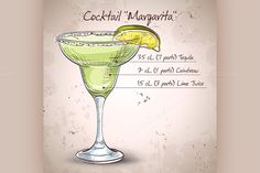 Cocktail alcohol Margarita by Netkoff on Creative Market Tequila Sour, Cocktail Margarita, Restaurant Menu Covers, Lime Slice, Box Vector, Recipe Drawing, Cocktail List, Mixed Drinks Alcohol