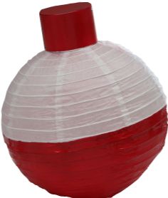 a red and white paper ball ornament