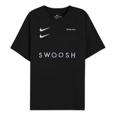 Nike Sportswear Swoosh Chest Sports Round Neck Short Sleeve Black DH0030-010 (Men's) Relaxed Fit Sports Activewear With Logo Print, Nike Dri-fit Activewear For Sports Events, Moisture-wicking Relaxed Fit Activewear For Sports, Sporty Crew Neck Activewear For Streetwear, Nike Activewear For Sports With Logo Print, Nike Crew Neck Activewear For Sports Events, Nike Dri-fit Activewear For Sports Season, Functional Nike Activewear For Street Style, Athletic Fit Activewear With Logo Print For Sports