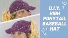 two pictures of the same woman with ponytails and baseball hats on their heads, one has