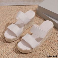 Olivia Mark - Stylish Outdoor Woven Rope Bottom Platform Sandals with Wedge Heels Beige Sandals Heels, Comfortable High Heels, Outwear Fashion, High Wedges, Beach Slippers, Heel Slippers, Espadrille Sandals, Flower Fashion, Women's Summer Fashion