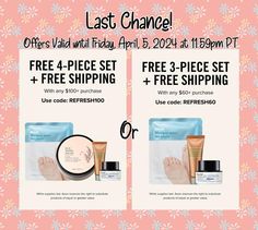 WOW!! Don’t  miss out on these amazing offers! 
Shop at http://www.avon.com/repstore/jprestera and use ONE of the codes below for free shipping and/or products! 

🛍️$60 orders use code REFRESH60 to score free shipping and the 3-piece product bundle
🛍️$100 orders use code REFRESH100 to score free shipping and the 4-piece product bundle 
These offers end today 4/5
🛍️$50 orders use code GLOW50 to score the Beyond Glow Vitamin C & Ferulic Acid Serum Kit 
Offer ends 4/10

HURRY!! These offers are “while supplies last” Data Security, 3 Piece, No Response, For Free, Coding