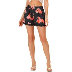 These allover cute printed shorts are crafted from woven fabric. They are designed with wide and sporty elasticized waistband to ensure a comfortable fit. Various trendy printing and lace trim are more perfect for summer. Add a completely cute and unique vibe to your look with these floral mini shorts. Casual summer beach shorts, fit for everyday dressing, for beach, for women and youth. Please check your measurements to make sure the item fits before ordering. Occasion: Casual Style for Out-goi Summer Beach Shorts, Shorts Fit, Shorts Casual, Elastic Waist Shorts, Mini Shorts, Beach Shorts, Floral Printed, Summer Casual, Printed Shorts