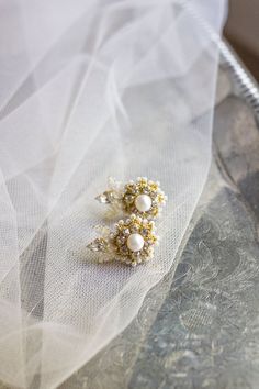 Pearl Crystal Wedding Stud Earrings | Gold Climber Earrings for Bride | Vintage Style Bridal Studs | Earrings For Bride, Bride Vintage, Wedding Earrings Studs, Bridal Earrings Studs, Vermont Usa, Crystal Wedding Jewelry, Wedding Studs, Bridal Accessories Jewelry, Hammered Hoop Earrings