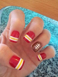 Football Nail Art, Sports Nails, Football Nails, Inspired Nails, Kc Chiefs, Kwanzaa, Manicure Y Pedicure, Kansas City Chiefs