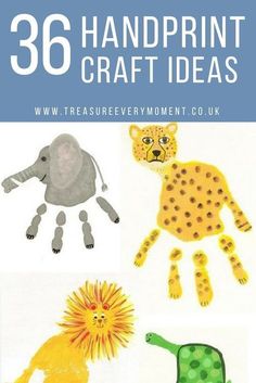 handprint craft ideas for kids with pictures of animals and giraffes on them