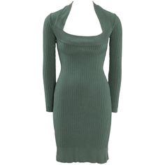 This recognizable 90's Alaïa slim-fit viscose ribbed knit celadon mini dress is designed to flatteringly follow the line of the silhouette. The runway dress presented at the 1990-1991 Alaïa's Fall-Winter fashion show (look 74, see picture 8) was almost identical except for a few details such as that it was not ribbed. This unlined piece nips in at the waist and features a contrasting "mini-ribbed" scoop collar, wrists and hemline (see pictures 3, 9 & 11). Labeled a size M, the stretchy fabric wi Sculptural Dress, Fringe Leather Skirt, Street Film, Velvet Lace Dress, The Wolf Of Wall Street, Azzedine Alaïa, Lace Pumps, Wolf Of Wall Street, Slim Aarons