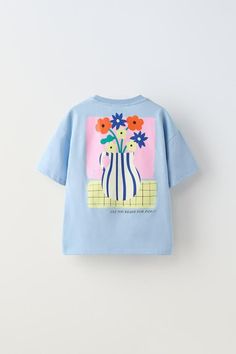 FLORAL EMBROIDERY T-SHIRT - Blue | ZARA United States Sleeves Embroidery, Embroidery T Shirt, Placement Print, Kid Boy, Cardigan Sweater Dress, Cardigan Sweater Jacket, Shirt Blouses Tops, Boy Tees, T Shirt Vest