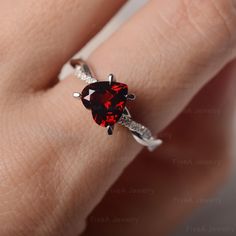 ◆ The ring is handcrafted from sterling silver and decorated with a dazzling 8*8 mm Garnet and CZs. It is suitable for engagement/anniversary/daily occasion. ◆ Production Description: Main stone Type: Garnet Main Stone Shape: Heart Cut Main Stone Size: 8*8 mm(2.44ct) Side stone: CZ Metal: 925 Sterling silver - Other options available in the drop down menu ◆ Customization: √Free for Add Engraving √Other Metal Type Available √Other Gemstones & Shapes Available √Personalization Requests Availab Diamond White Promise Jewelry For Valentine's Day, Anniversary Ruby Ring With Moissanite In Round Cut, Anniversary Ruby Ring With Round Cut Moissanite, Valentine's Day Solitaire Diamond Jewelry, Elegant Jewelry With Lab-created Ruby For Promise, Elegant Lab-created Ruby Jewelry For Promise, Elegant Red Heart-shaped Diamond Ring, Red Diamond Heart Ring For Anniversary, Diamond Heart-shaped Birthstone Ring In White Gold