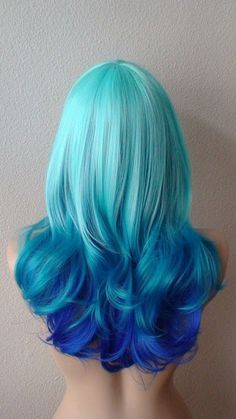 Blue And Green Hair, Ombre Wig, Creative Hair, Ombre Wigs, Wavy Curly Hair, Ombre Hair Color, Lace Hair, Dye My Hair