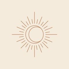 the sun and moon are drawn in an orange line on a beige background with a white border