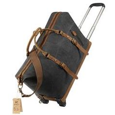 Kattee Luggage Rolling Duffel Bag Leather Trim Canvas Travel Bag - Dark Gray