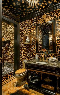 Powder Room Refresh, Animal Print Bathroom, Urban Bathroom, Feeling Uninspired, Bathroom Wallpaper Ideas, Powder Room Ideas, Room Refresh, Dream Apartment Decor, Cute Bedroom Decor