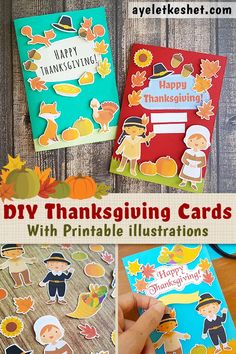 thanksgiving cards with free printable illustrations to make them look like they have been made from scratchsticks