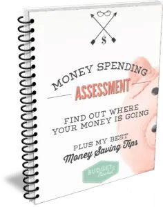 a spiral notebook with the words money spending and an image of a pig