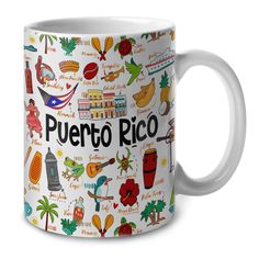 a white coffee mug with the words puerto rico on it