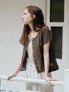 Composition : COTTON 100Color : BrownCountry of Origin : Republic of Korea Brown Relaxed Fit Blouse For Day Out, Brown Cotton Tops For Daywear, Brown Short Sleeve Blouse For Daywear, Brown Relaxed Fit Top For Daywear, Summer Day Out Brown Blouse, Versatile Brown Summer Tops, Versatile Brown Cotton Tops, Casual Everyday Brown Blouse, Everyday Brown Blouse For Spring