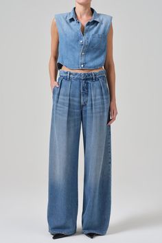 Citizens of Humanity anders top in carol blue. Denim Shoulder Pads Machine Wash Cold Imported Metal Choker Necklace, Goddess Dress, Pre Fall Collection, Casual Evening, Scarf Headband, Swim Skirt, Summer Blue, Citizens Of Humanity, Tie And Pocket Square