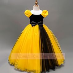 Cute Yellow And Black Tulle Full Length Flower Girl Dresses Brithday Party Princess First Communion Pageant Skirt Custom W8-16.7 on Storenvy Gown Designs For Kids, Children Clothes Design, Black Tulle Princess Dress, Fitted Yellow Princess Dress For Fancy Dress, Black Princess Dress For Dress-up, Latest Kids Gown Designs, Yellow Princess Dress For Dress-up, Fitted Yellow Tutu Dress For Dress-up, Fitted Yellow Princess Dress For Dress-up