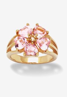 A circle of pretty pink cubic zirconia hearts, 4 carats T.W., fashions a romantic ring centered with a glittering white cubic zirconia accent. A fashionable Pink Heart Rings, Pink Flower Ring, Pink Gold Rings, Romantic Rings, Gold Heart Ring, Rings Accessories, Palm Beach Jewelry, Zirconia Rings, Heart Shaped Rings