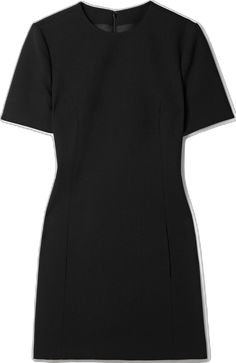 Sleek Structured Mini Dress For Work, Sleek Structured Mini Dress For Workwear, Classic Fitted Structured Mini Dress, Black Mini Dress With Structured Boning For Evening, Fitted Black Mini Dress With Structured Boning, Sleek Black Structured Dress, Sleek Mini Dress For Office, Sleek Short Sleeve Mini Dress For Formal Occasions, Knee-length Black Mini Dress For Business