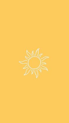 a yellow background with a white outline of a sun